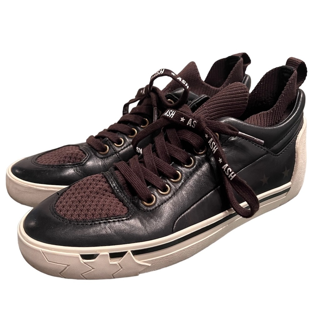 ASH Leather Sneakers Women's Sz 6.5-7/37 Black Nippy Trainers Street Star Shoes
